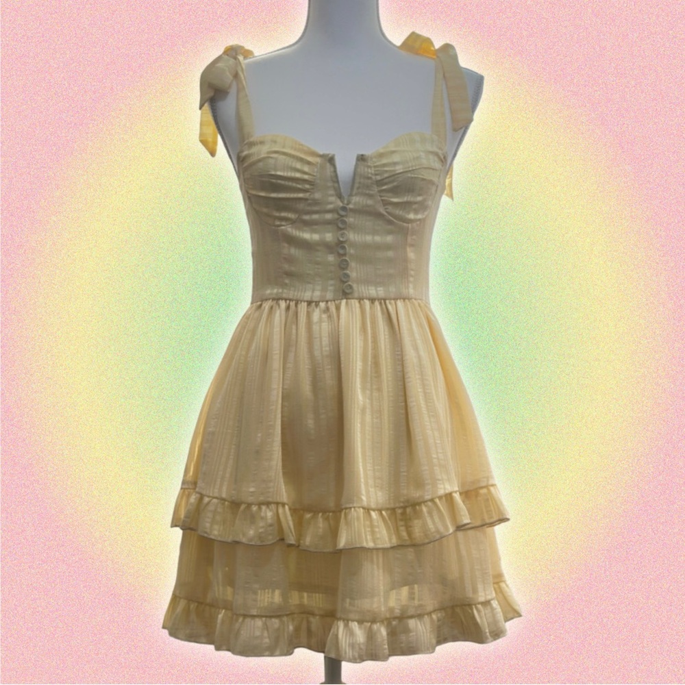 CIDER ruffle layered corset mini dress yellow